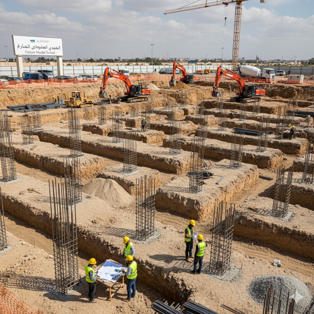 أعمال الأساسات في مدرسة افرةجة